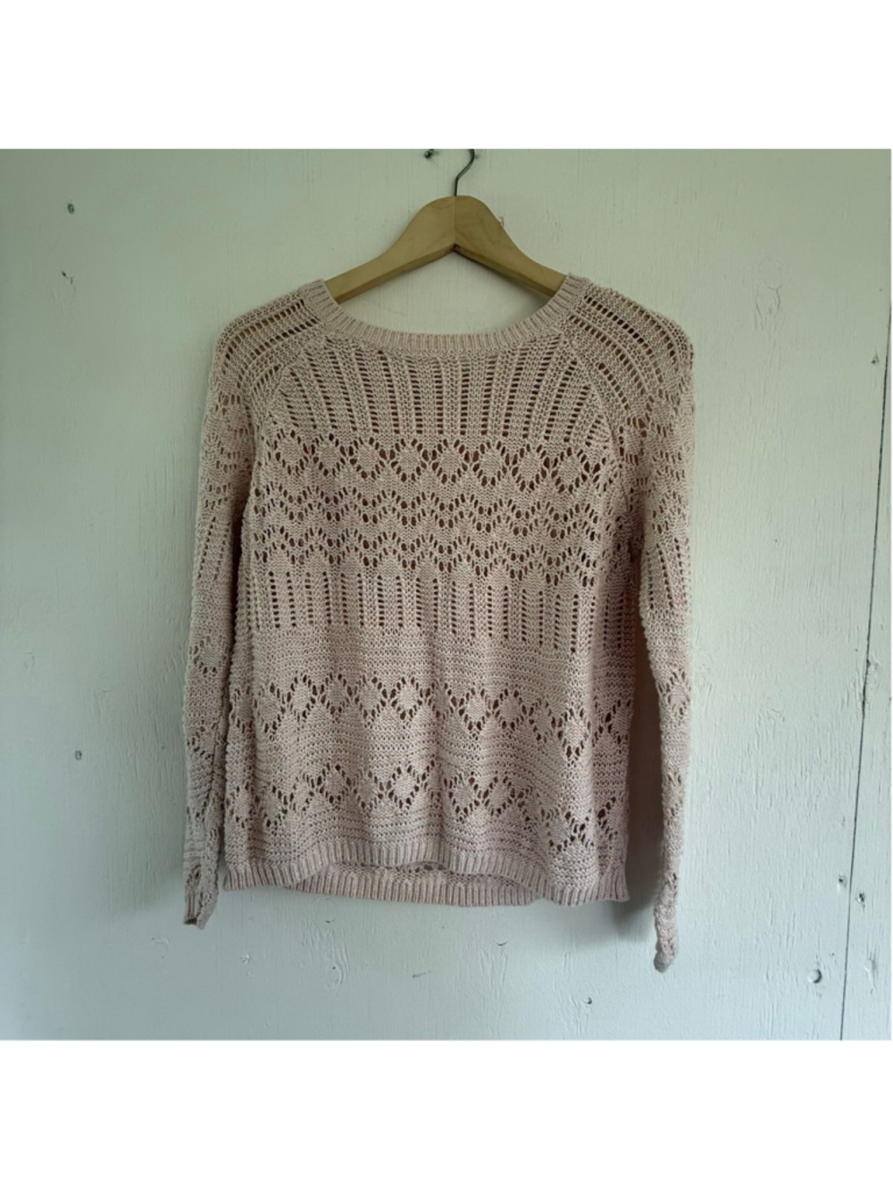 GARAGE Pink Pointelle Knit Crochet Style Sweater XS